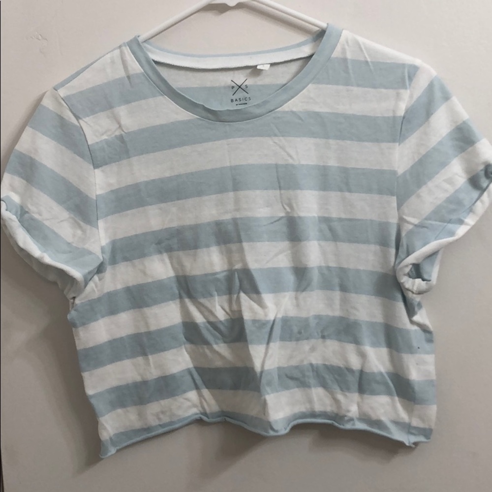 Light blue and white crop top